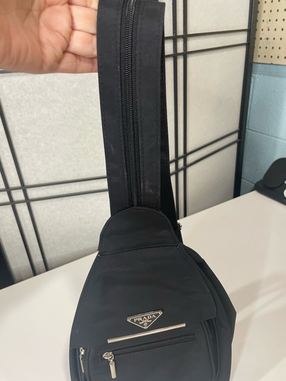 Minimalist Black Nylon Sling Bag| Crossbody Chest Pack With Silver Hardware - Picture 3 of 12